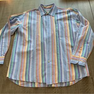 Alan Flusser button up dress shirt. Size LG pastel pin stripes